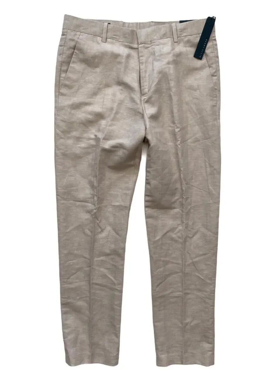 Perry Ellis Pants Flat Front Linen Cotton Natural Linen Slacks 38 x 30